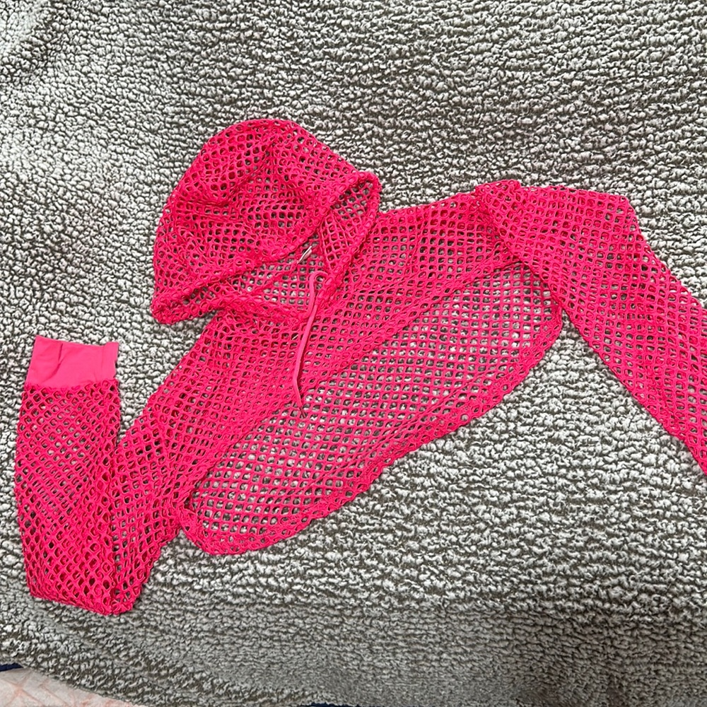 Fun Bright Pink Crop Top Throw Over Long Sleeve
